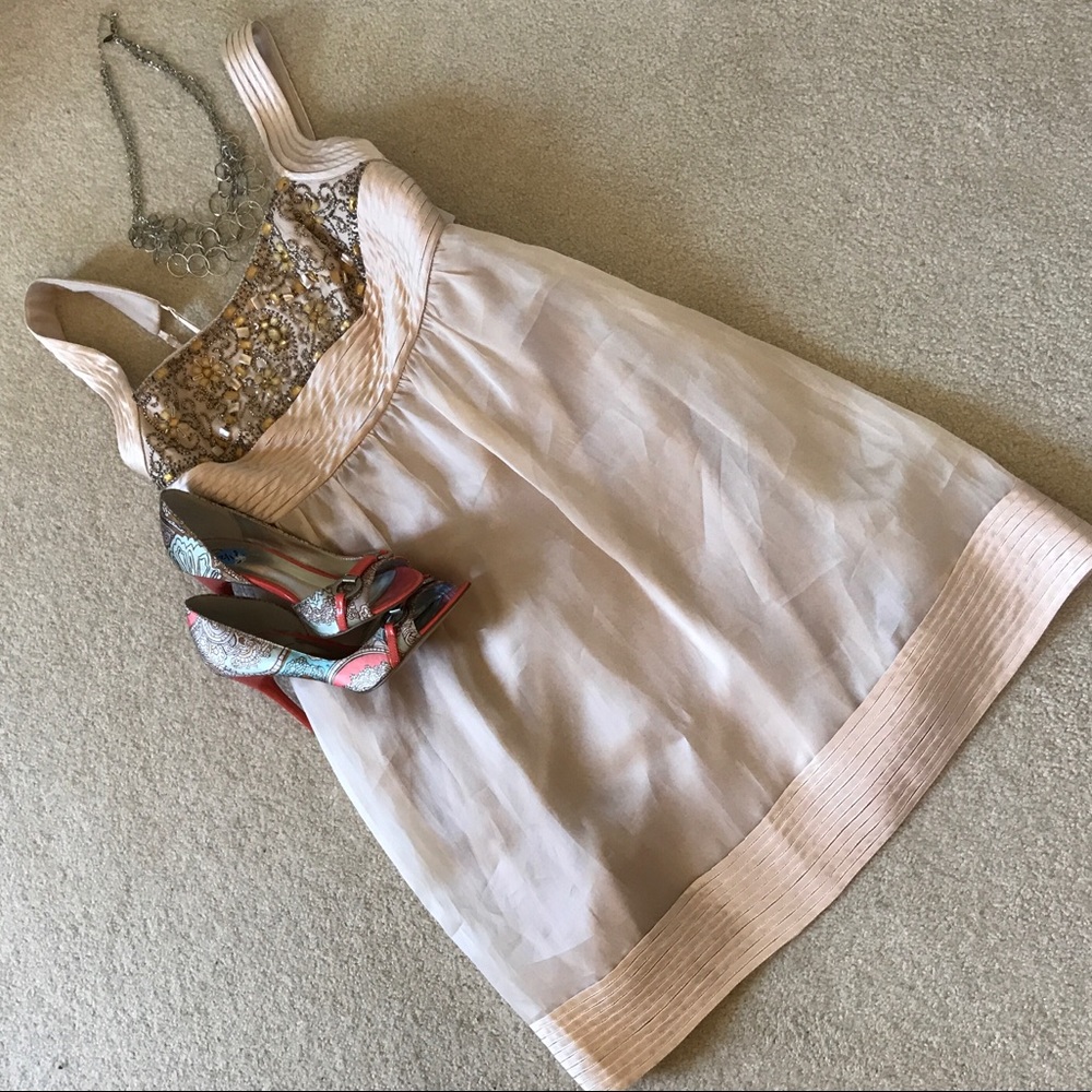 Decode 1.8 Beaded Champagne colored cocktail dress